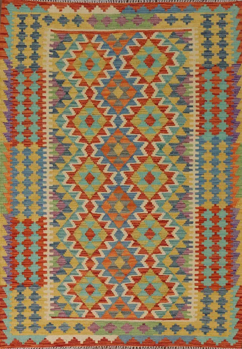 Geometric Wool Kilim Oriental Accent Rug 4x6