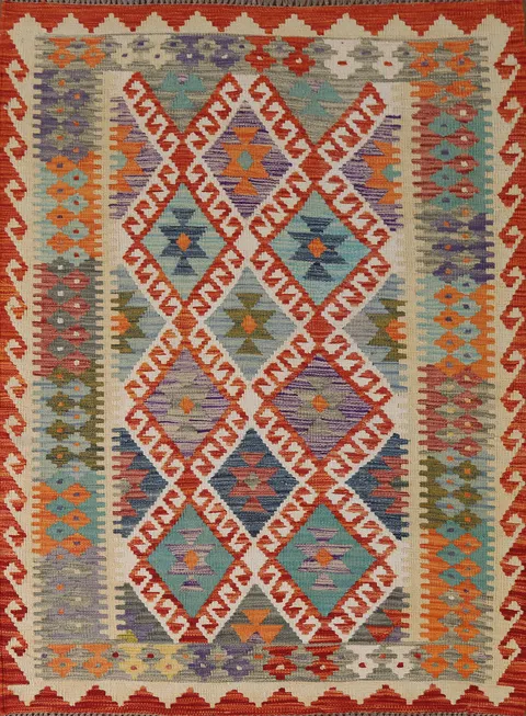 Geometric Wool Kilim Oriental Rug 4x6
