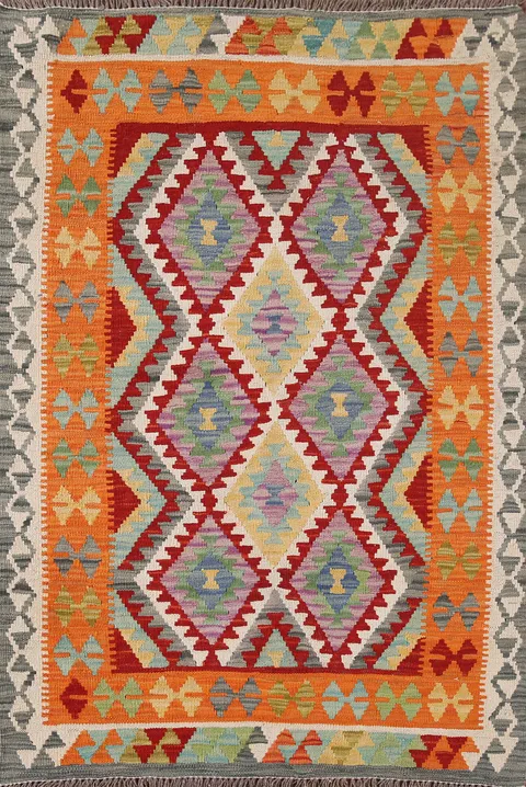 Geometric Wool Kilim Oriental Rug 3x5