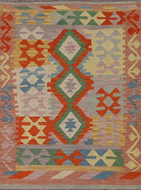 Geometric Wool Kilim Oriental Rug 3x5
