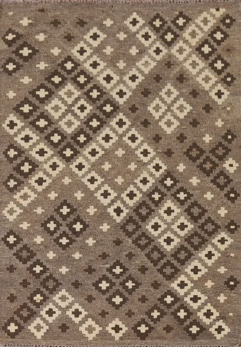 Geometric Brown Kilim Oriental Accent Rug 3x5