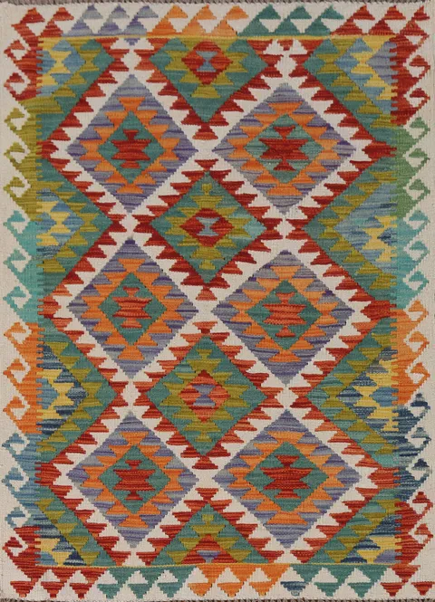 Geometric Wool Kilim Oriental Rug 4x5