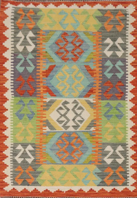 Geometric Wool Kilim Oriental Rug 3x5