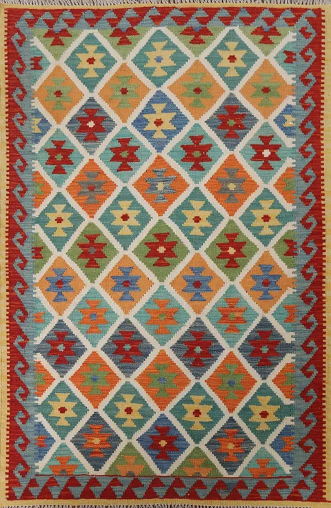 Geometric Wool Kilim Oriental Rug 4x6