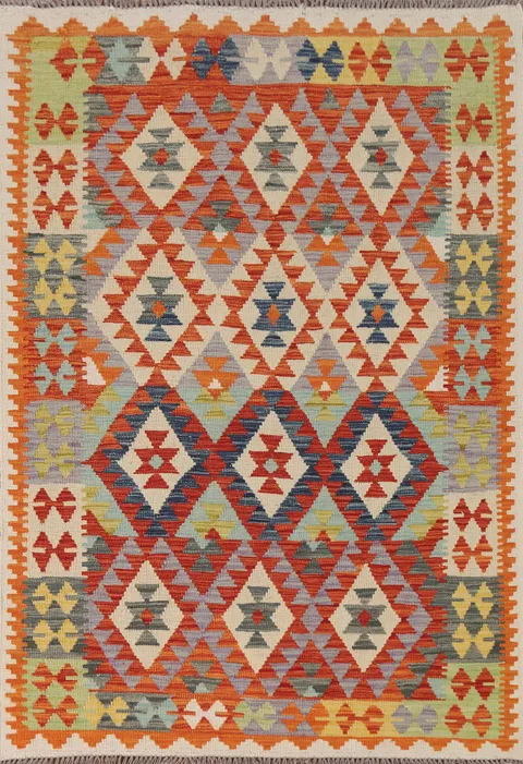 Geometric Wool Kilim Oriental Rug 4x6