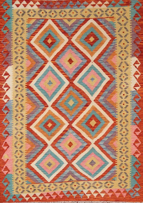 Multicolor Wool Kilim Oriental Accent Rug 4x6