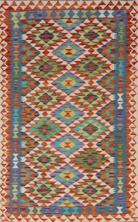 Geometric Kilim Reversible Wool Rug 4x6