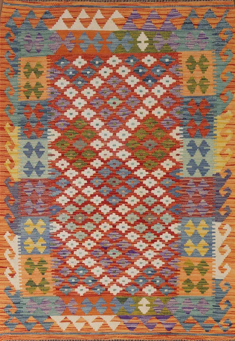 Geometric Kilim Reversible Wool Rug 4x6