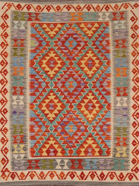 Geometric Kilim Reversible Wool Rug 5x6