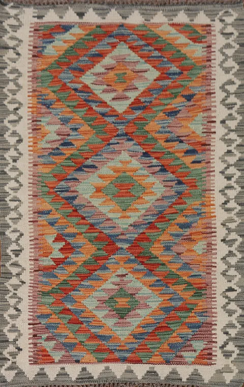 Geometric Wool Kilim Oriental Rug 3x4