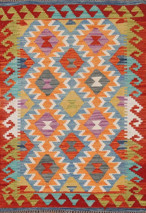 Geometric Wool Kilim Oriental Rug 3x4