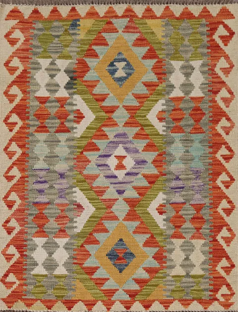 Geometric Kilim Oriental Wool Rug 3x4