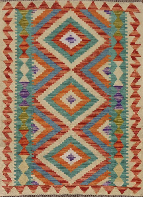 Geometric Kilim Oriental Wool Rug 3x4