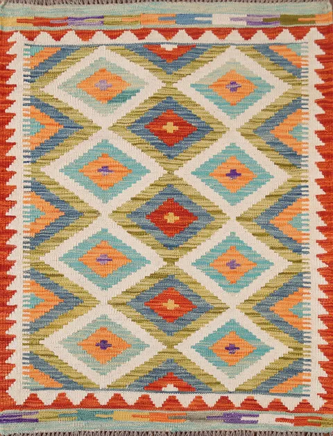 Geometric Kilim Oriental Wool Rug 3x4