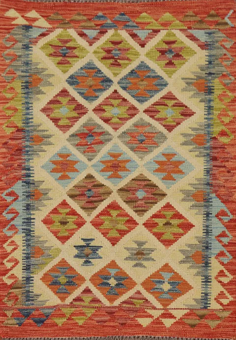 Geometric Kilim Reversible Wool Rug 3x4