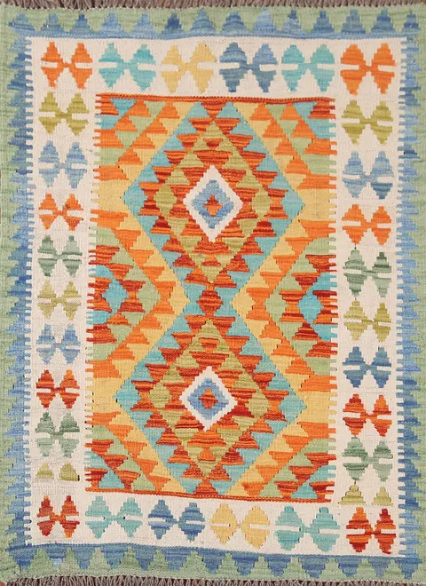 Geometric Wool Kilim Oriental Rug 3x4