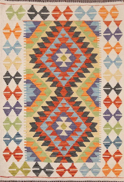 Geometric Kilim Reversible Wool Rug 3x4