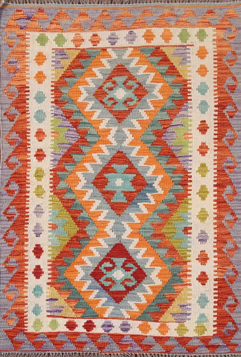Geometric Wool Kilim Oriental Rug 3x4