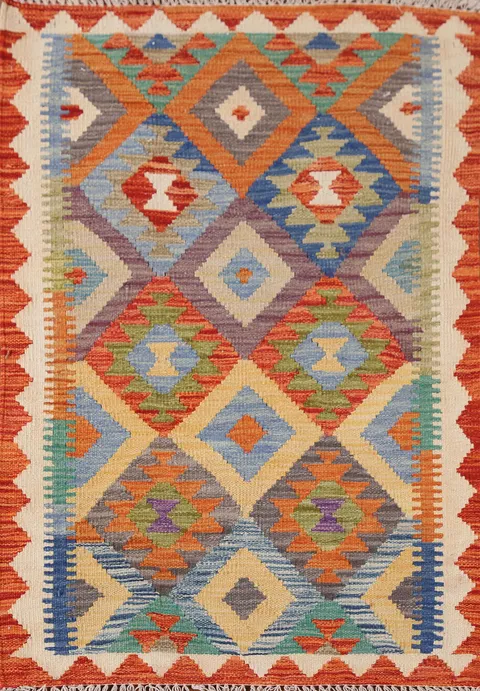 Multicolor Wool Kilim Oriental Accent Rug 3x4