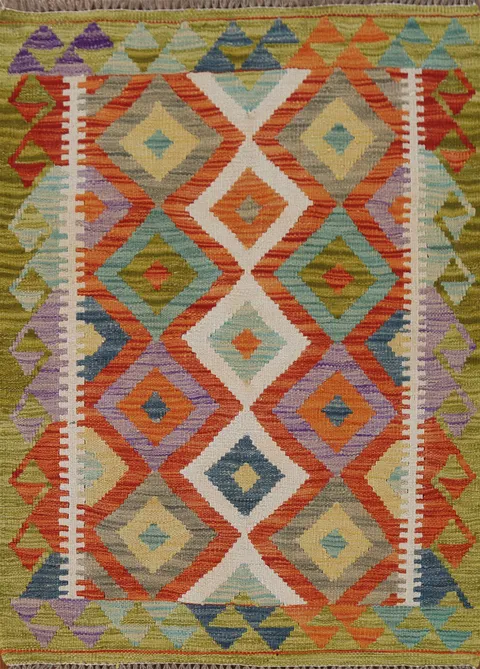 Geometric Wool Kilim Oriental Rug 3x4
