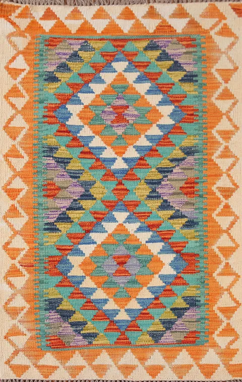 Geometric Wool Kilim Oriental Rug 3x4