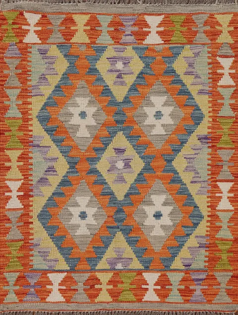 Geometric Wool Kilim Oriental Rug 3x4