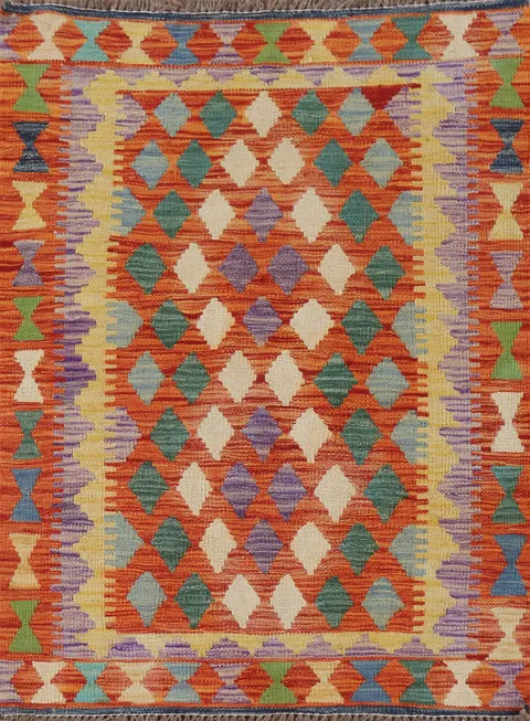 Geometric Kilim Oriental Accent Rug 3x4