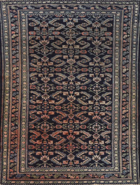 Antique Navy Blue Kazak Vegetable Dye Rug 4x6