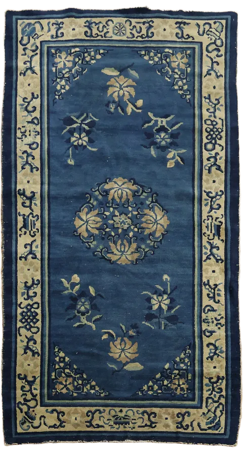 Vegetable Dye Blue Art Deco Chinese Rug 3x6
