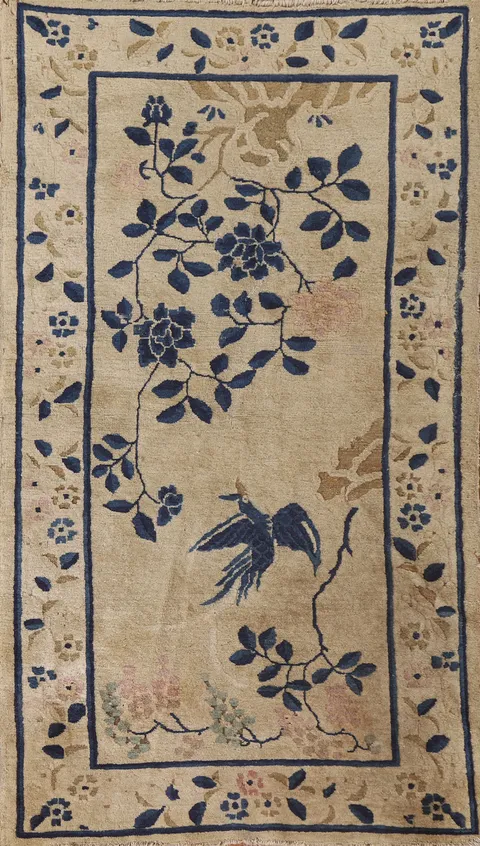 Animal Pictorial Art Deco Vegetable Dye Chinese Rug 3x6