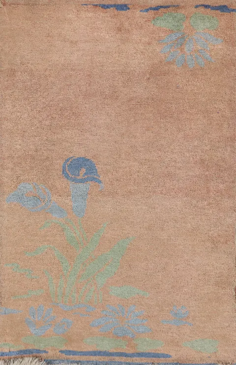 Vegetable Dye Floral Oushak Turkish Rug 2x3