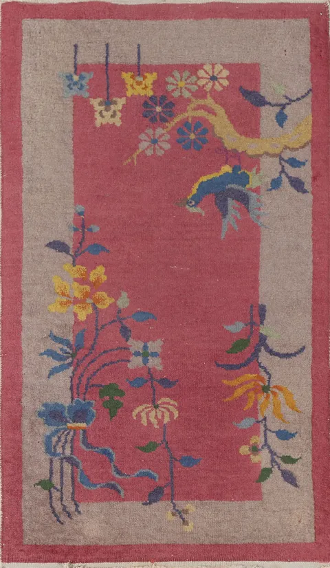 Vegetable Dye Art Deco Chinese Rug 2x4