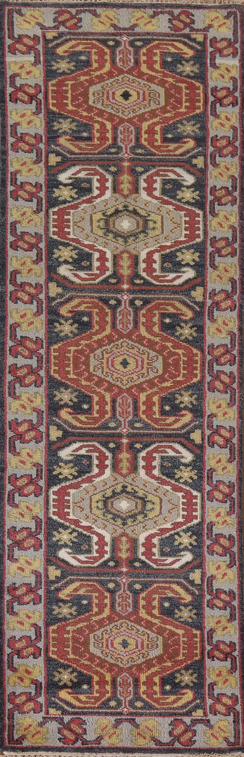 Navy Blue Heriz Serapi Wool Runner Rug 3x10