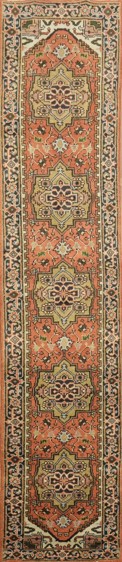 Orange Heriz Serapi Indian Runner Rug 3x12