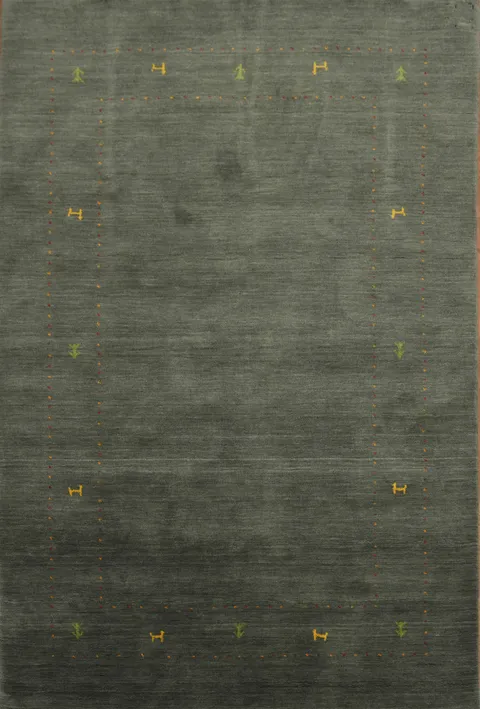 Elegant Olive Green Gabbeh Rug with Subtle Pattern Accents 5x8