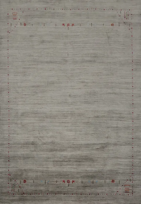 Contemporary Grey Base Gabbeh Area Rug with Intricate Border 8x10