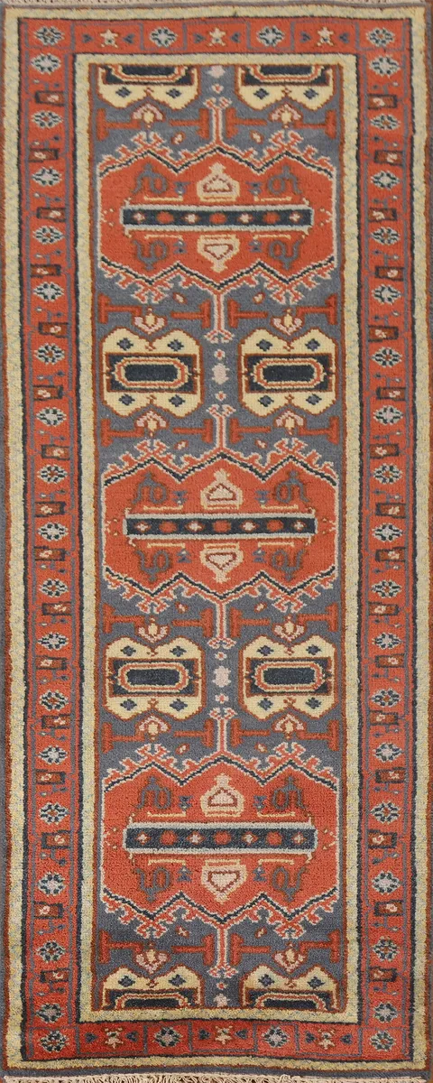 Geometric Heriz Serapi Indian Runner Rug 3x8