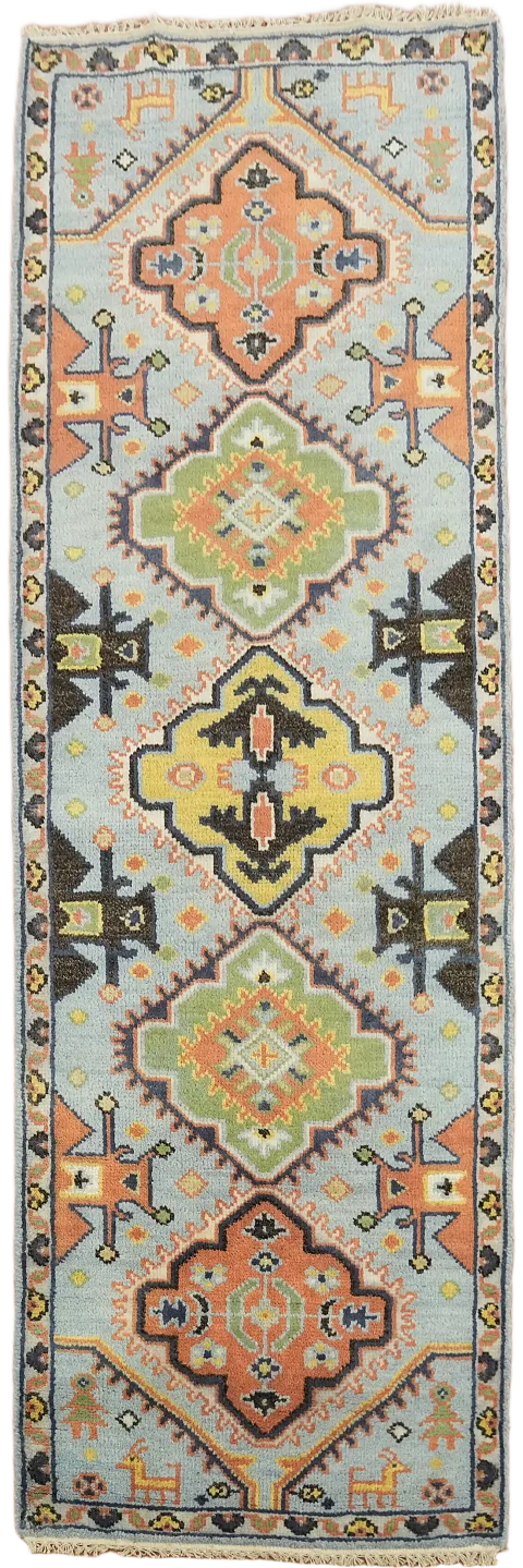 Light Blue Heriz Serapi Oriental Runner Rug 3x8