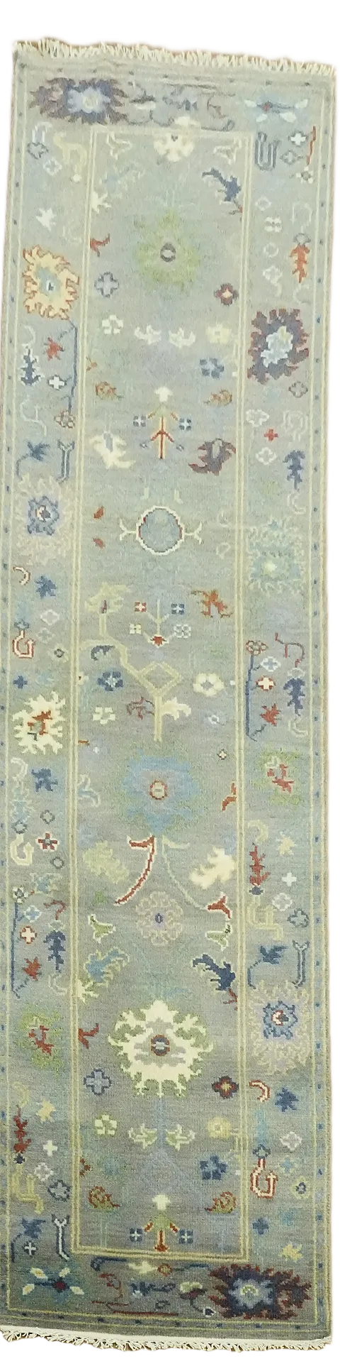 Gray Oushak Oriental Runner Rug 3x10
