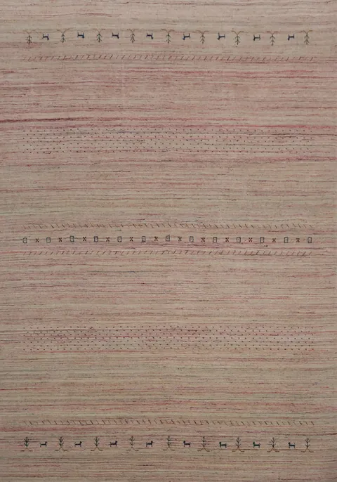 Chic Beige Pink Gabbeh Rug with Delicate Red and Blue Accents 8x10