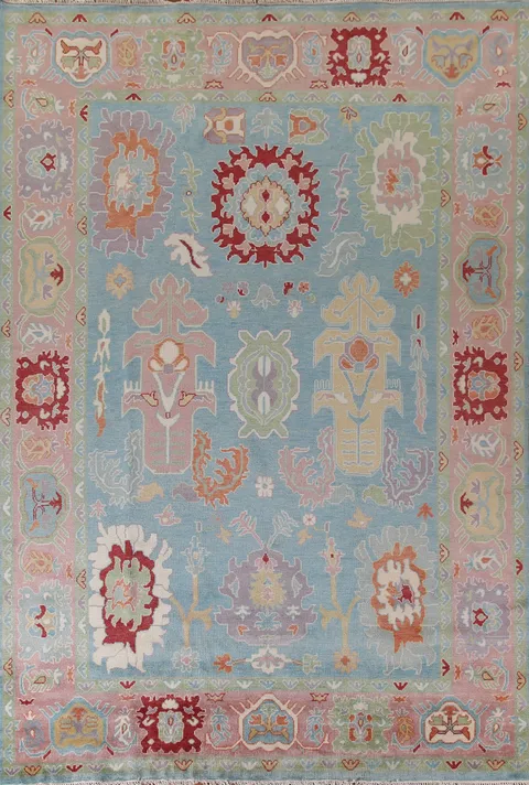 Light Blue Floral Oushak Living Room Rug 8x10