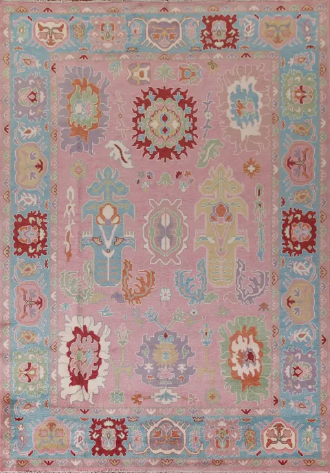 Pink Floral Oushak Living Room Rug 10x14