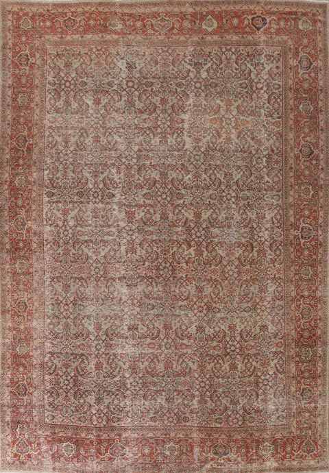 Pre-1900 Vegetable Dye Sultanabad Persian Area Rug 10x13