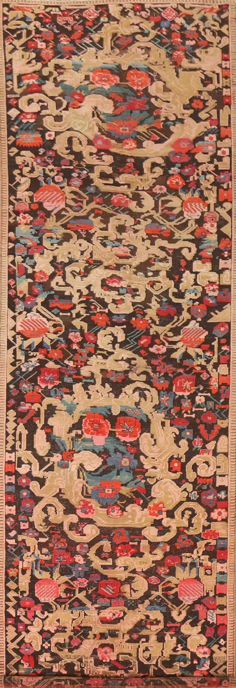 Pre-1900 Antique Karabagh Vegetable Dye Runner Rug 4x15