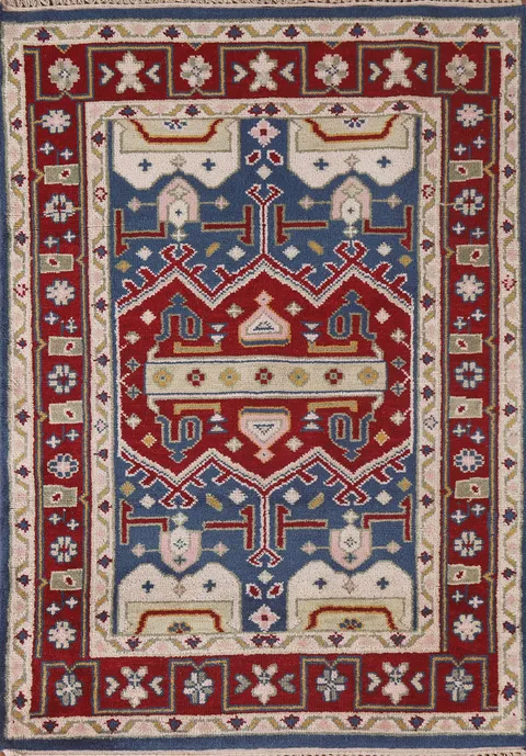 Blue & Red Heriz Serapi Oriental Accent Rug 4x6