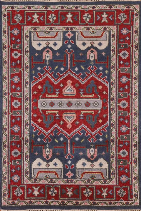 Navy Blue & Red Heriz Serapi Oriental Rug 4x6