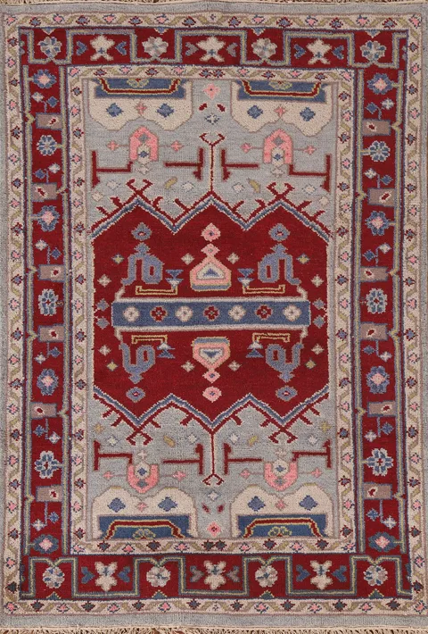Gray & Red Heriz Serapi Indian Wool Rug 4x6