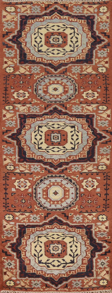 Orange Kazak Indian Runner Rug 3x8