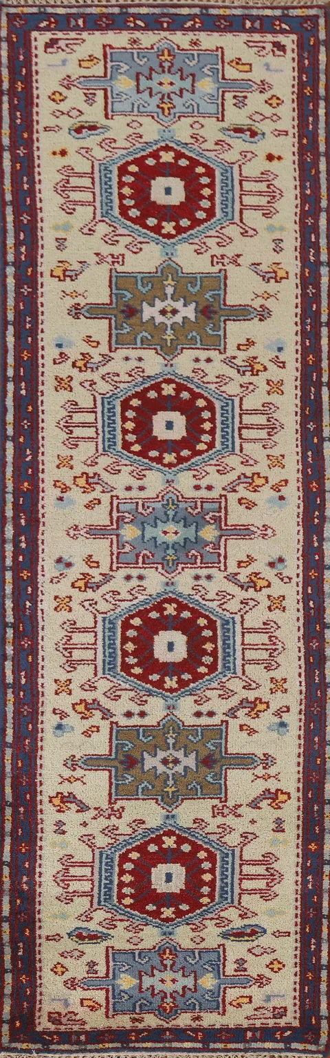 Geometric Green Heriz Serapi Runner Rug 3x10
