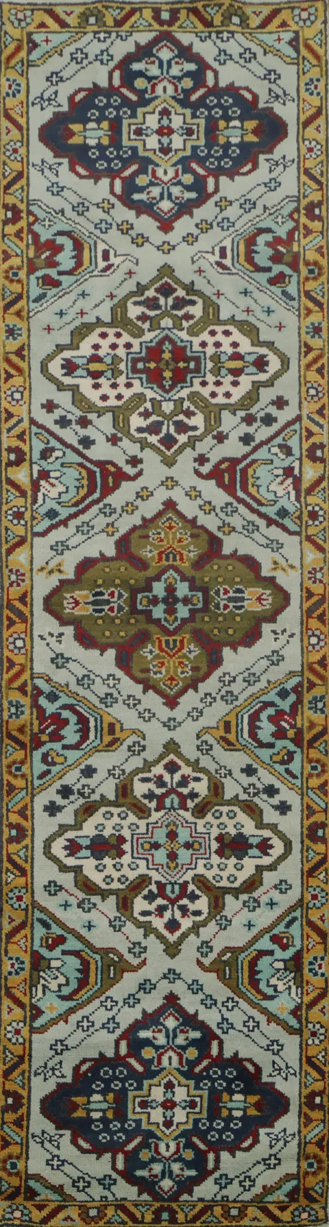 Geometric Heriz Serapi Wool Runner Rug 3x10